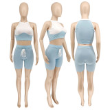 Contrast Color Sleeveless Lace-Up Shorts 2 Piece Sets WMEF-20795