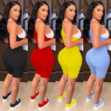 Contrast Color Sleeveless Lace-Up Shorts 2 Piece Sets WMEF-20795