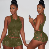 Sexy Sleeveless Hole Two Piece Shorts Sets AL-283