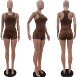 Sexy Sleeveless Hole Two Piece Shorts Sets AL-283