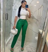 Plus Size PU Leather Low-Waist Straight Pants CL-6130