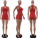 Sexy Sleeveless Hole Two Piece Shorts Sets AL-283