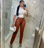 Plus Size PU Leather Low-Waist Straight Pants CL-6130