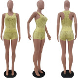 Sexy Sleeveless Hole Two Piece Shorts Sets AL-283