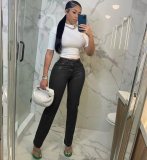 Plus Size PU Leather Low-Waist Straight Pants CL-6130