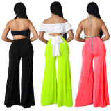 Solid High Waist Wide Leg Pants ASL-6575