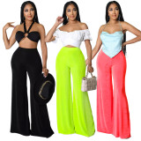 Solid High Waist Wide Leg Pants ASL-6575
