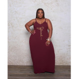 Plus Size Letter Print Spaghetti Strap Maxi Dress GDYF-69482