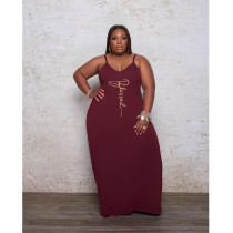 Plus Size Letter Print Spaghetti Strap Maxi Dress GDYF-69482