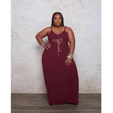 Plus Size Letter Print Spaghetti Strap Maxi Dress GDYF-69482