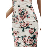 Floral Print Halter Ruched Hollow Out Maxi Dress JZHF-8110