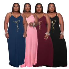 Plus Size Letter Print Spaghetti Strap Maxi Dress GDYF-69482