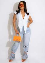 Solid V Neck Sleeveless Top MXDF-6090