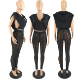 Solid Hooded Split Sleeveless Crop Top (Only The Top) FOSF-8218