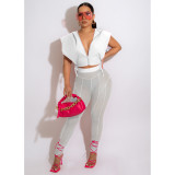 Sexy Hooded Split Top+Mesh Pants 2 Piece Sets FOSF-8220