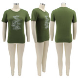 Plus Size Letter Print O Neck T Shirt BMF-MM059