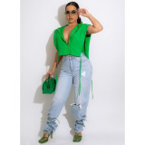 Solid Hooded Split Sleeveless Crop Top (Only The Top) FOSF-8218