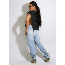 Solid Hooded Split Sleeveless Crop Top (Only The Top) FOSF-8218