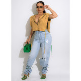 Solid Hooded Split Sleeveless Crop Top (Only The Top) FOSF-8218