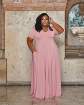 Plus Size Solid V Neck High Waist Maxi Dress WAF-77439