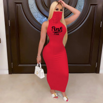 Pink Letter Sleeveless Mask One Piece Maxi Dress TE-2057