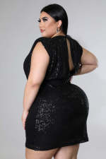 Plus Size Sequined Sleeveless Open-Back Mini Dress OSM-5301