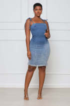 Denim Spaghetti Strap Bodycon Mini Dress LX-6927
