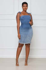 Denim Spaghetti Strap Bodycon Mini Dress LX-6927