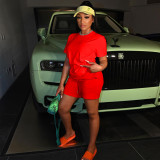 Plus Size Solid T Shirt And Shorts Two Piece Sets MEI-9251