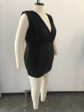 Plus Size Sequined Sleeveless Open-Back Mini Dress OSM2-5301