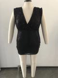 Plus Size Sequined Sleeveless Open-Back Mini Dress OSM2-5301