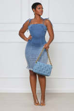 Denim Spaghetti Strap Bodycon Mini Dress LX-6927