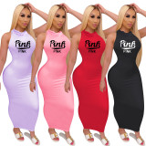 Pink Letter Sleeveless Mask One Piece Maxi Dress TE-2057