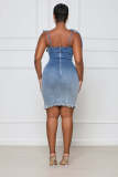 Denim Spaghetti Strap Bodycon Mini Dress LX-6927