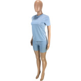 Plus Size Solid T Shirt And Shorts Two Piece Sets MEI-9251