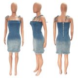 Denim Spaghetti Strap Bodycon Mini Dress LX-6927