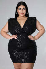 Plus Size Sequined Sleeveless Open-Back Mini Dress OSM-5301