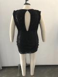 Plus Size Sequined Sleeveless Open-Back Mini Dress OSM2-5301