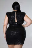 Plus Size Sequined Sleeveless Open-Back Mini Dress OSM2-5301