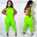 Solid Sleeveless Two Piece Pants Sets ZDF-31205