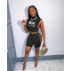 Letter Print Sleeveless Hollow 2 Piece Shorts Sets WSYF-5931