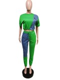 Denim Pachwork Two Piece Pants Sets MEM-88435