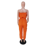 Solid Strapless Off Shoulder Sashes Jumpsuit BS-1307