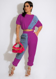 Denim Pachwork Two Piece Pants Sets MEM-88435