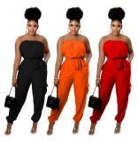 Solid Strapless Off Shoulder Sashes Jumpsuit BS-1307