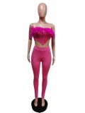 Feather Patchwork Hole Two Piece Pants Sets MEM-88434