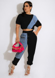 Denim Pachwork Two Piece Pants Sets MEM-88435