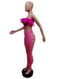 Feather Patchwork Hole Two Piece Pants Sets MEM-88434