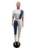 Denim Pachwork Two Piece Pants Sets MEM-88435