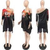 Ink Jet Print Off Shoulder Loose Top And Shorts Sets WSYF-5932